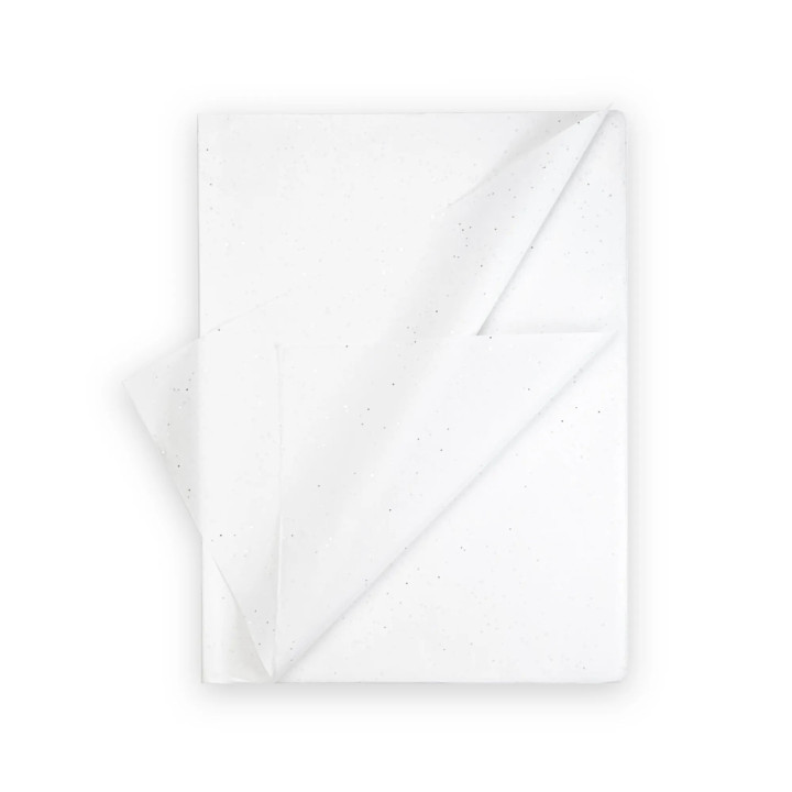 Feuilles de papier de soie blanc pailleté pour emballage 50 x 75 cm