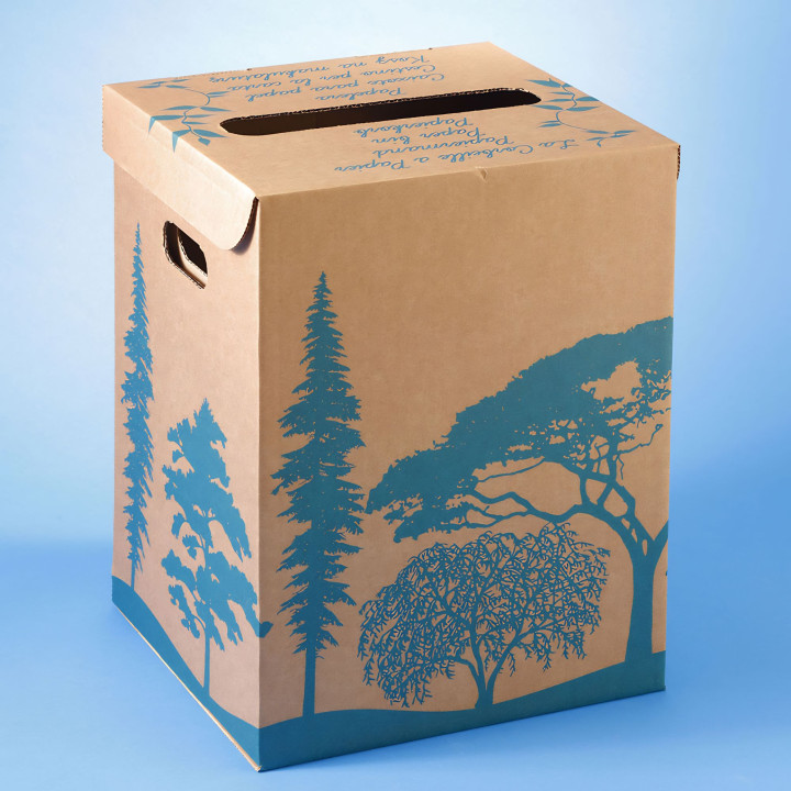 Corbeille à papier en carton 36L avec dessin d'arbres