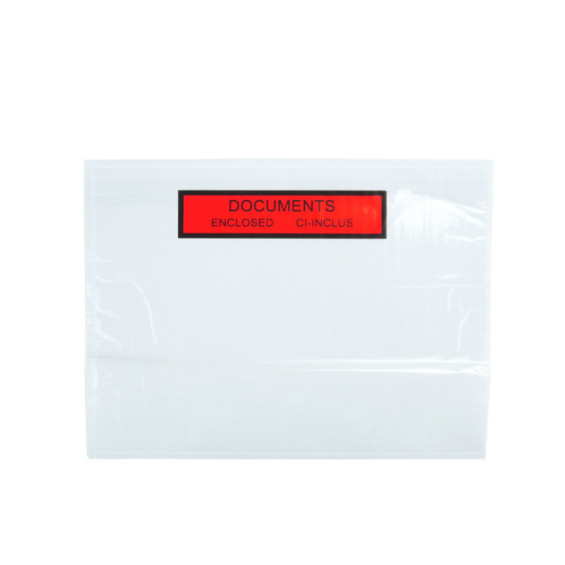100 Pochettes document ci-inclus DL Format 22,5 x 12,2 cm Plastique  Incolore Pochette Porte Document Adhésive Autocollante a Coller sur carton