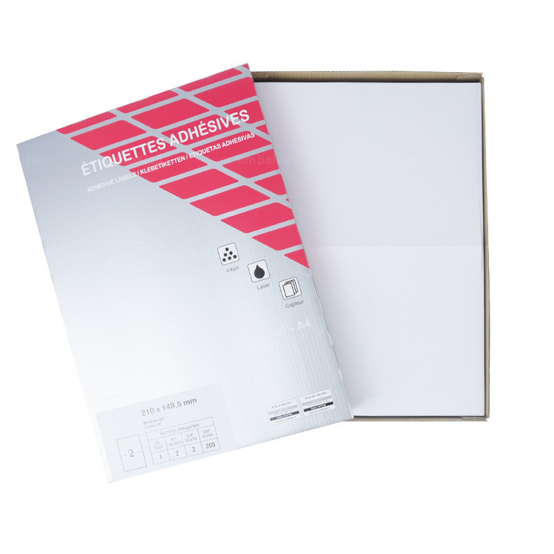 Etiquettes adhésives en planche A4; 199,6 x 143,5 mm angles arrondis