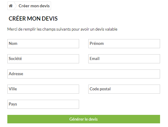 screen création d'un devis